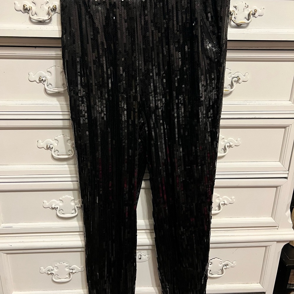 Cefian black sequined jogger pants size M